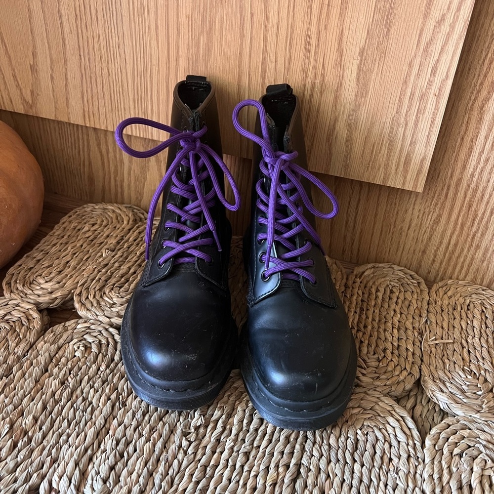 “The Original” Dr. marten mid length boots with purple laces SIZE 5